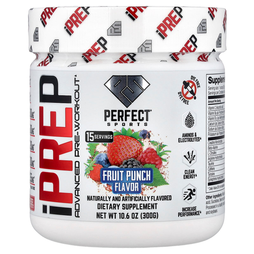 PERFECT Sports, iPrep, улучшенный предтренировочный комплекс, со вкусом фруктового пунша, 300 г (10,6 унции)