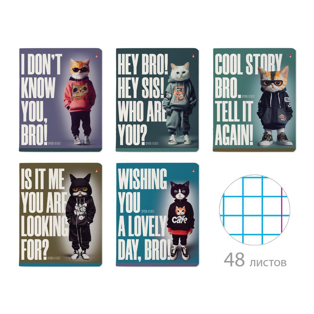 Тетрадь А5 48л. клетка "Ai cat" 5 видов (Альт)