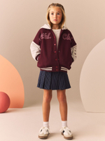 Бомбер с капюшоном для девочки Next B39-544, Бордовый, Белый