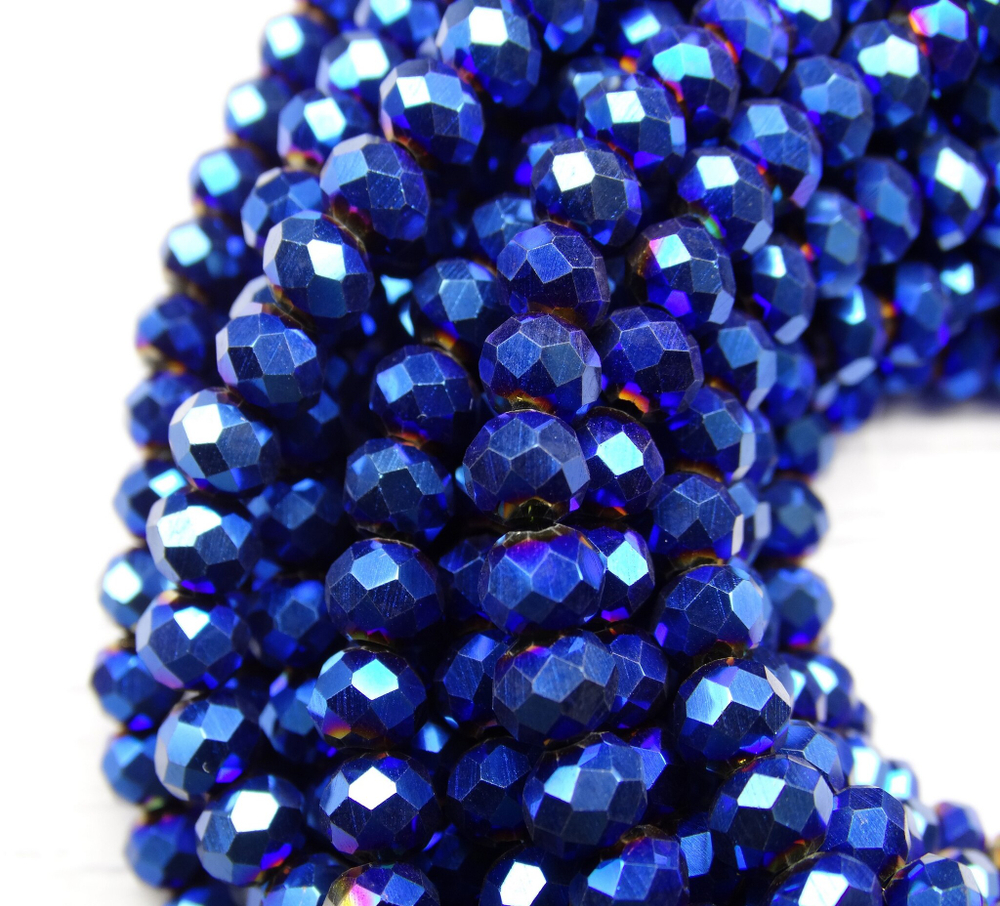 БЛ006НН46 Хрустальные бусины "рондель", цвет: синий металлик, размер 4х6 мм, кол-во: 58-60 шт.