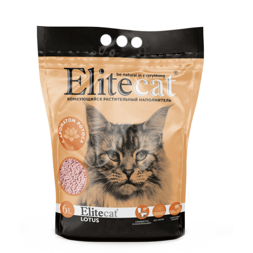 Elitecat наполнитель комкующийся, растительный "tofu lotus", 6л / 2.7кг