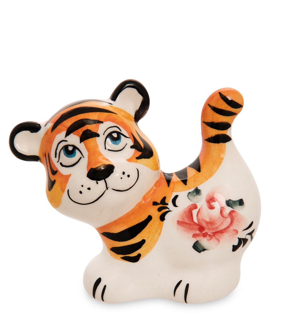 ГЛ- 776 Фигурка «Тигренок хвост» цв. (Гжельский фарфор)