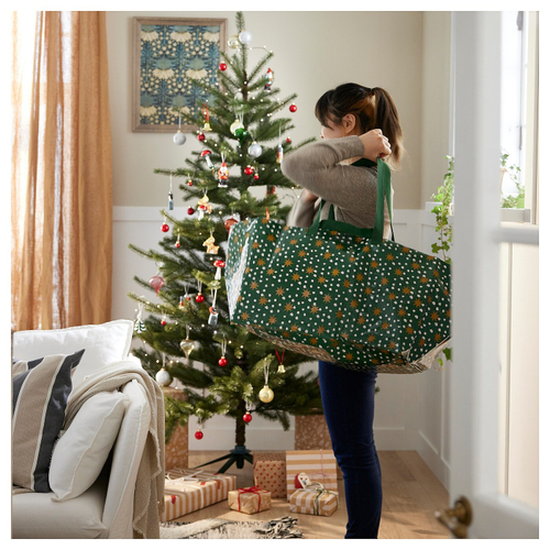 Шоппер IKEA VINTERFINT (ВИНТЕРФИНТ), Зеленый с рисунком, 55х37х35 см, 71 л