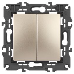 14-1104-04 ЭРА Выключатель двойной, 10АХ-250В, IP20, Эра Elegance, шампань