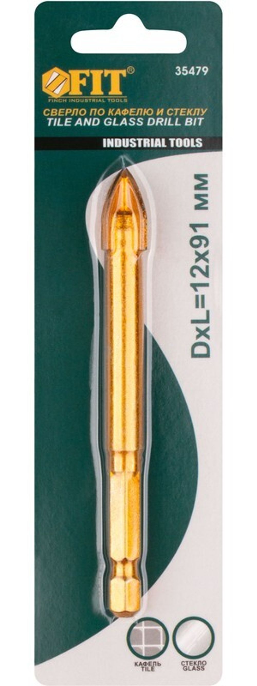 35479 Сверло по кафелю, 4 режущие кромки, титановое покрытие, u-хвостовик под биту 12 х 91 мм