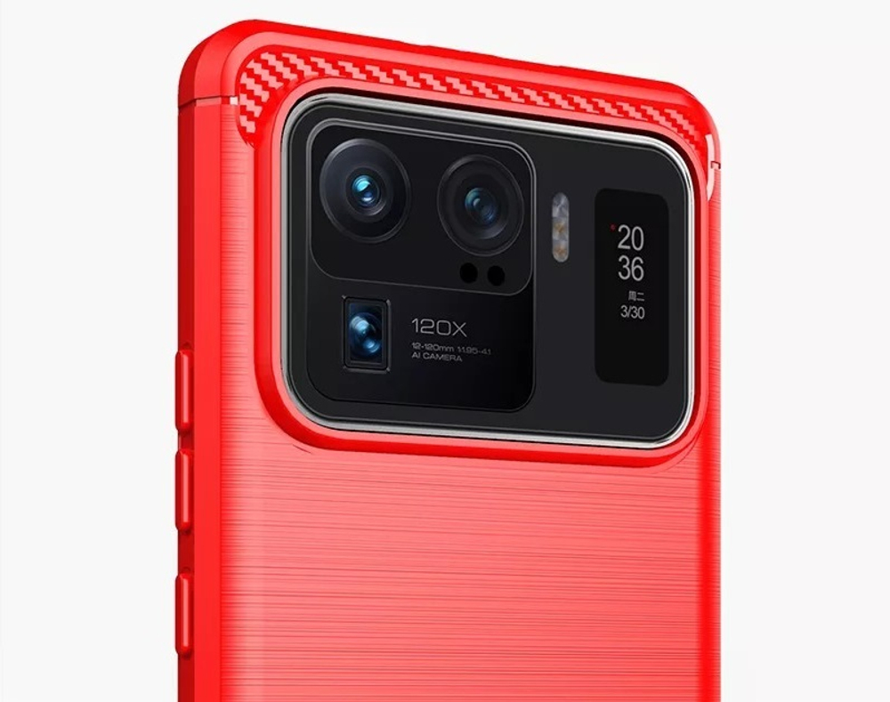 Тонкий гибкий чехол красного цвета на смартфон Xiaomi Mi 11 Ultra, серия Carbon (дизайн под шлифованный карбон)  от Caseport