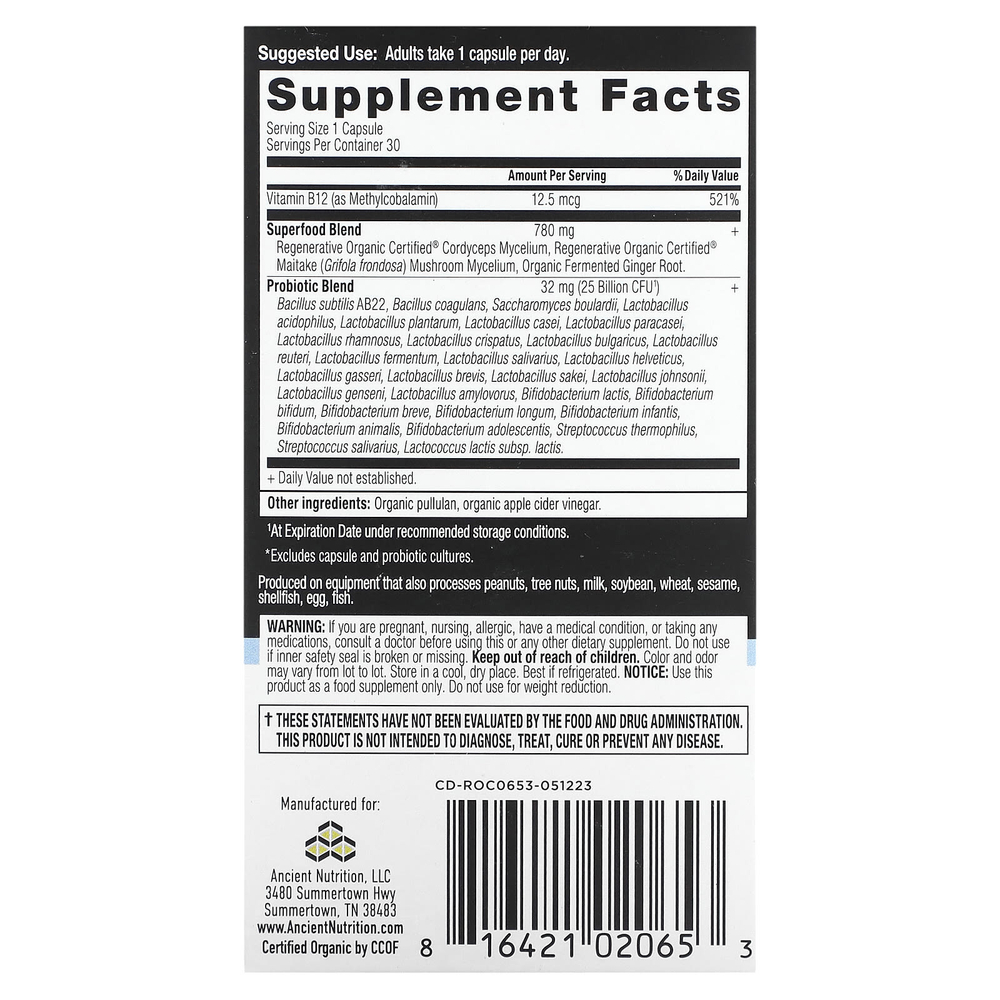 Ancient Nutrition, пробиотики для приема один раз в день, 25 млрд КОЕ, 30 капсул