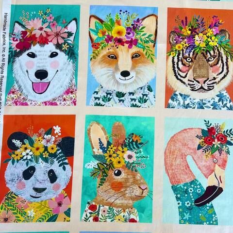 ЖИВОТНЫЕ В ЦВЕТАХ, Купон 39/110 см - 100% хлопок