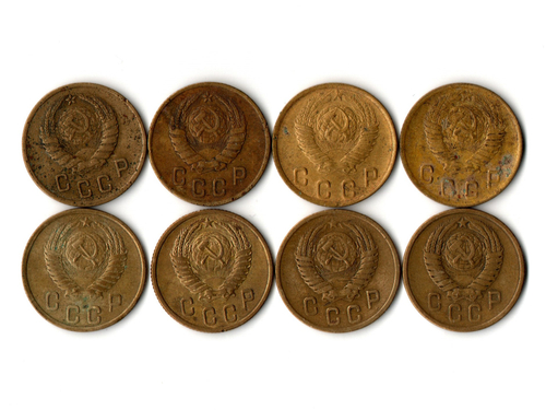 Набор 2 копейки ( 8 монет): 1938, 46, 48, 49, 52, 55, 56, 57 гг. СССР. Ранние советы