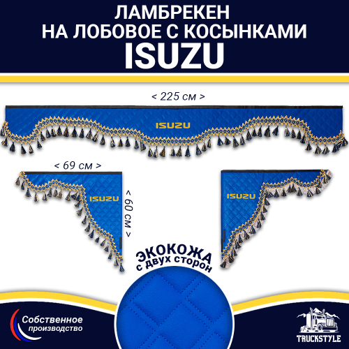 Ламбрекен с косынками двусторонние Isuzu (экокожа, синий, синие кисточки)