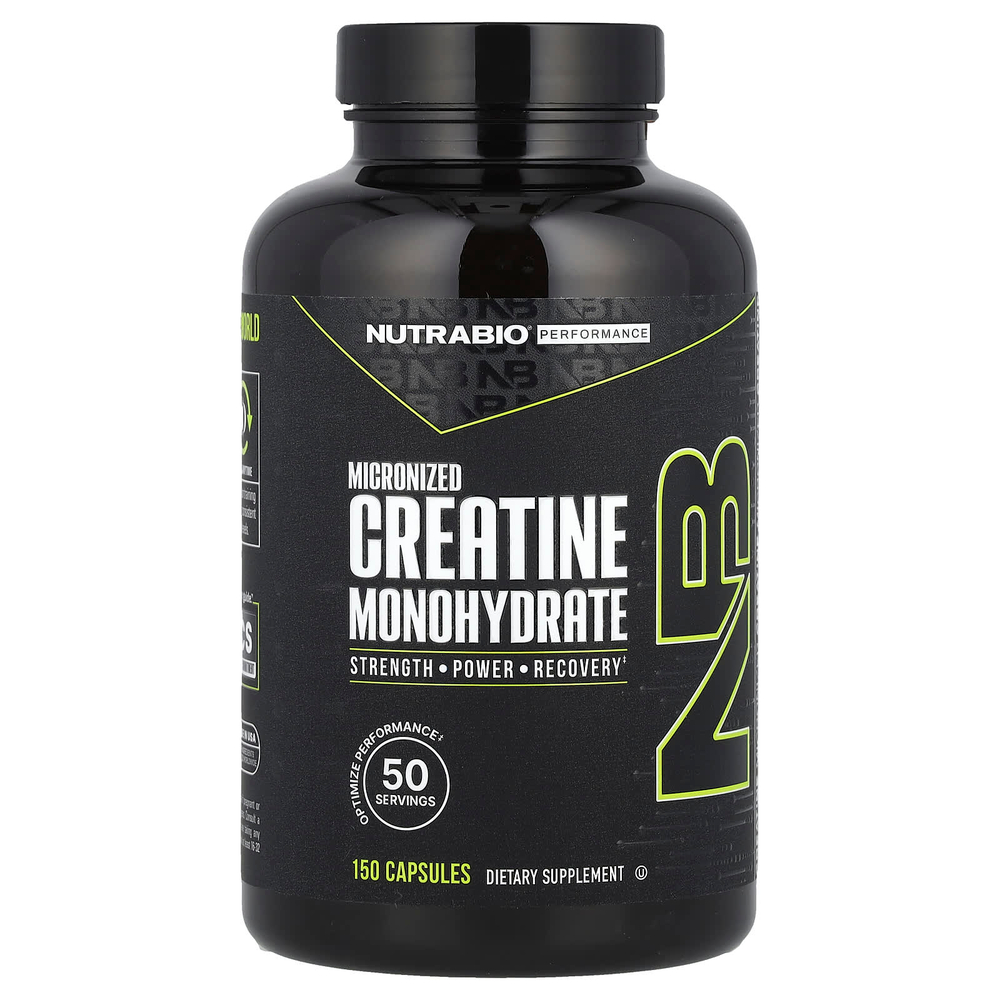 NutraBio, производительность, микронизированный моногидрат креатина, 150 капсул (833 мг в 1 капсуле)