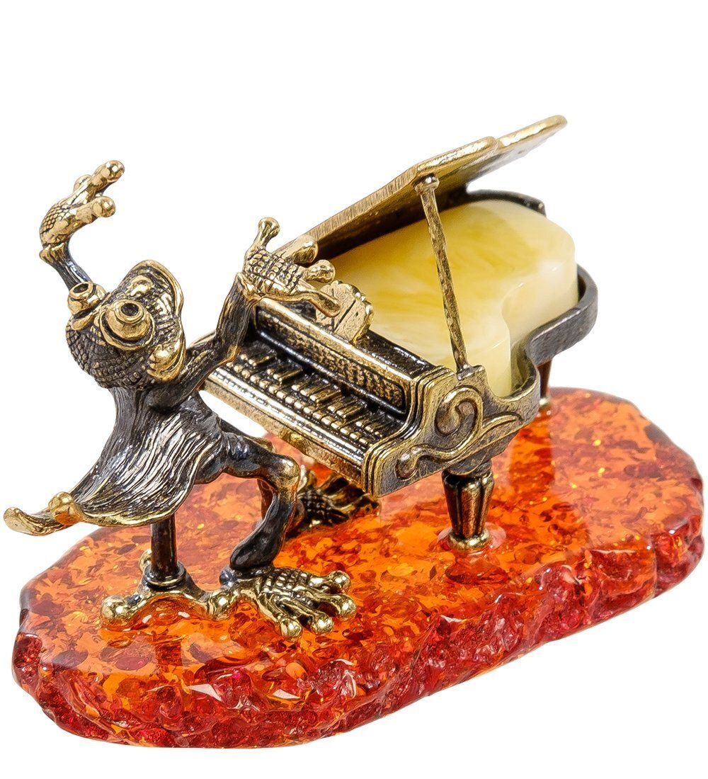 Народные промыслы AM-2149 Фигурка «Лягушка с роялем» (латунь, янтарь)