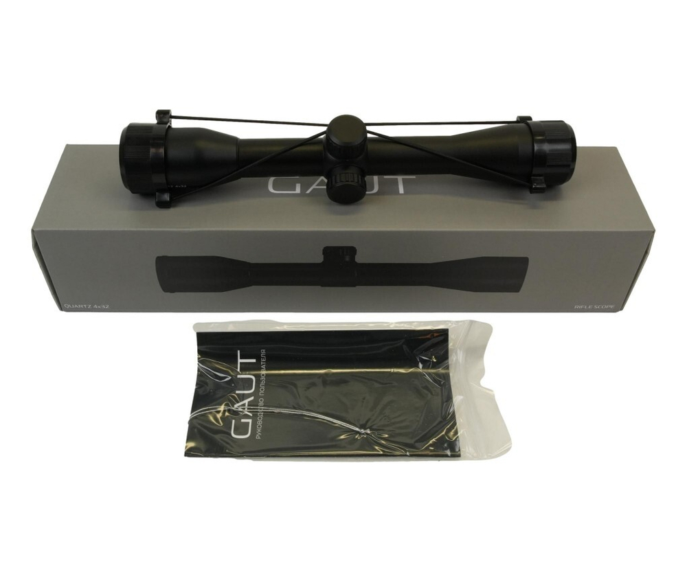 Прицел Gaut Quartz 4x32, сетка 3 (Mil-Dot) нить, без подсветки, 25.4мм, поправки 1/4 МОА