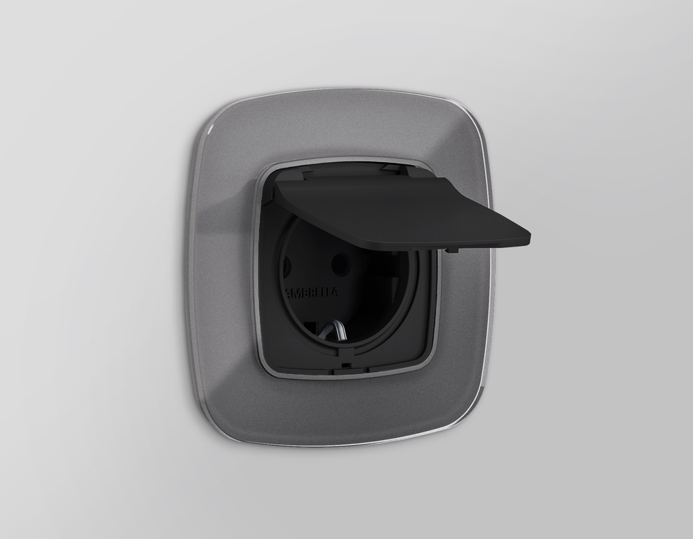 MO808010 Комплект механизма электрической розетки OMEGA Черный матовый с/з с шторками и крышкой IP44 QUANT (OP8080, VM141)