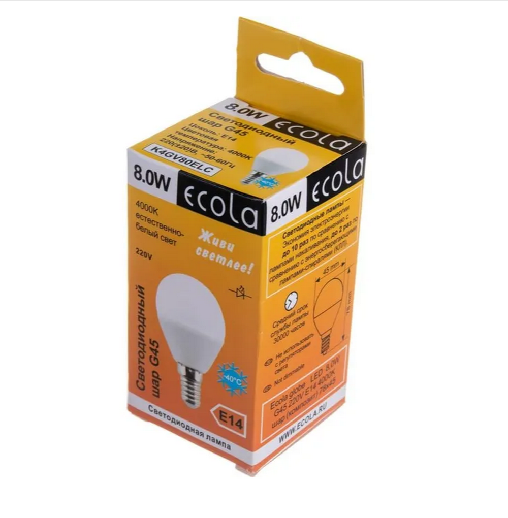 Светодиодная лампа Ecola 8W/G45/220V/E14/4000K