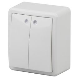 11-1205-01 ЭРА Выключатель двойной с подсветкой, 10АХ-250В, IP20, ОУ, Эра Эксперт, белый