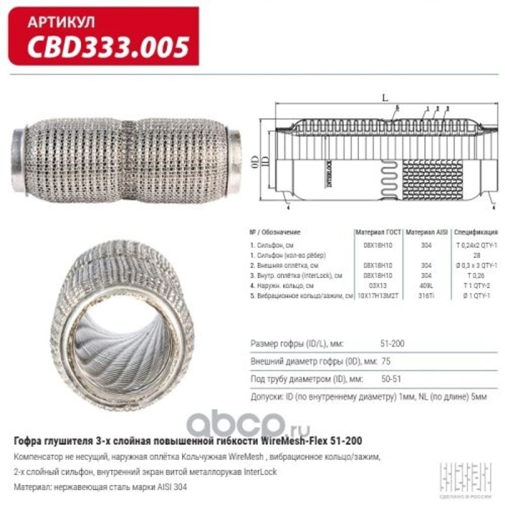 Виброкомпенсатор выхлоп. системы (гофра метал.) WireMesh-Flex 51-200 (CBD)