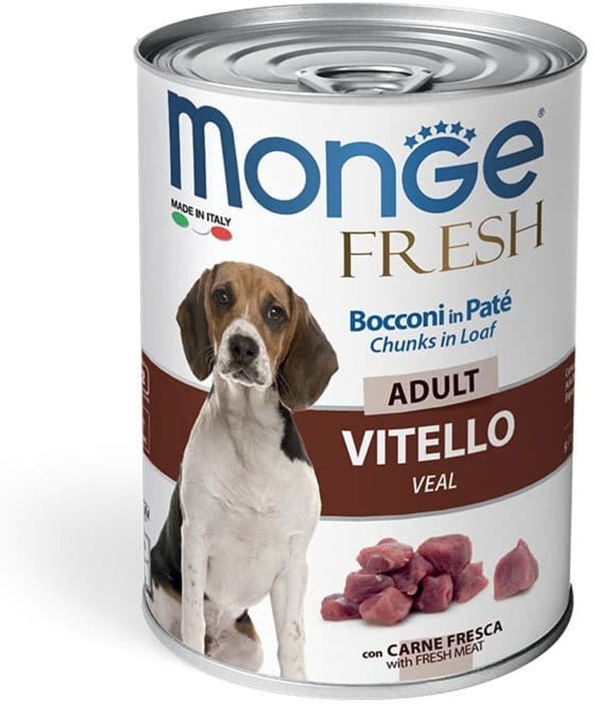Monge Dog 400г Fresh Chunks in Loaf консервы для собак мясной рулет телятина