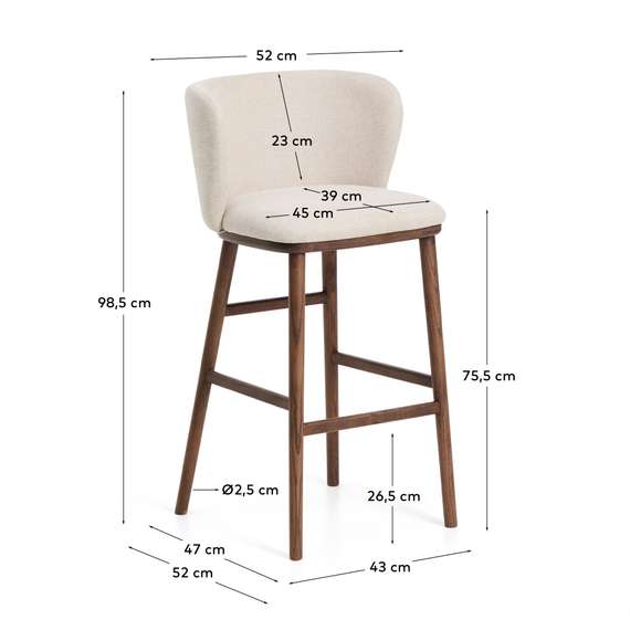 Барный стул Ciselia из бежевого шенилла с ножками из ясеня в отделке орех