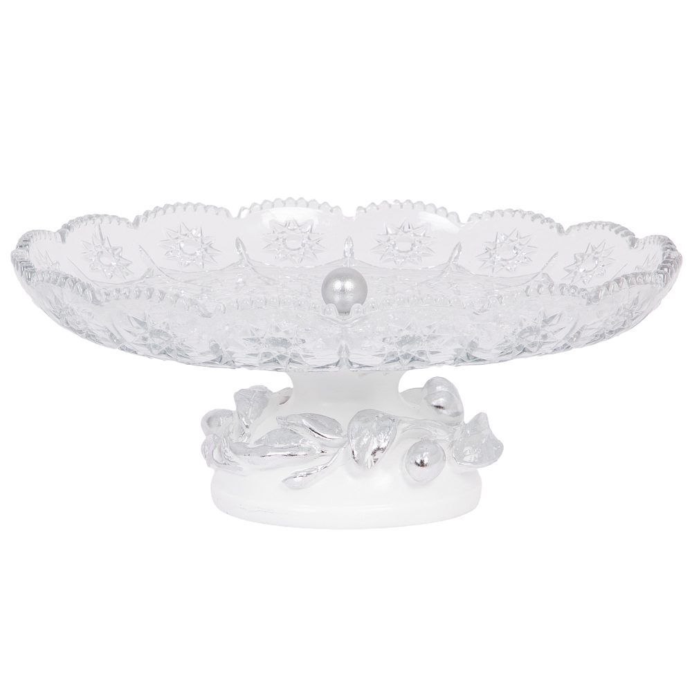 Фруктовница-конфетница Oliva Branch (Олива Бранч) со стеклянной чашей Серебро