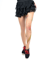 Колготки с принтом в виде цветных спич-баббл на левой ножке (Размер: S-M-L) (Цвет: бежевый)