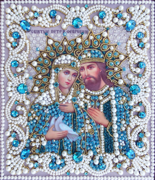 ЖС-13-ЗГ Набор для вышивания хрустальными камнями Святые Петр и Феврония (голубой)