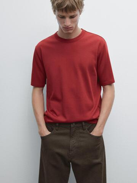 Massimo Dutti Футболка из смесового хлопка, гранатовый