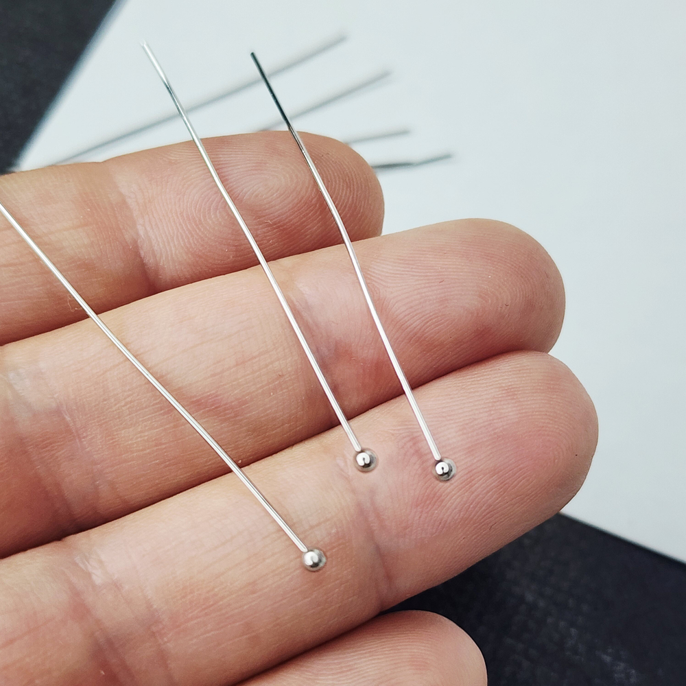 Пины родий, 50×0.5мм, мягкие, с шариком, цена за набор 10 шт