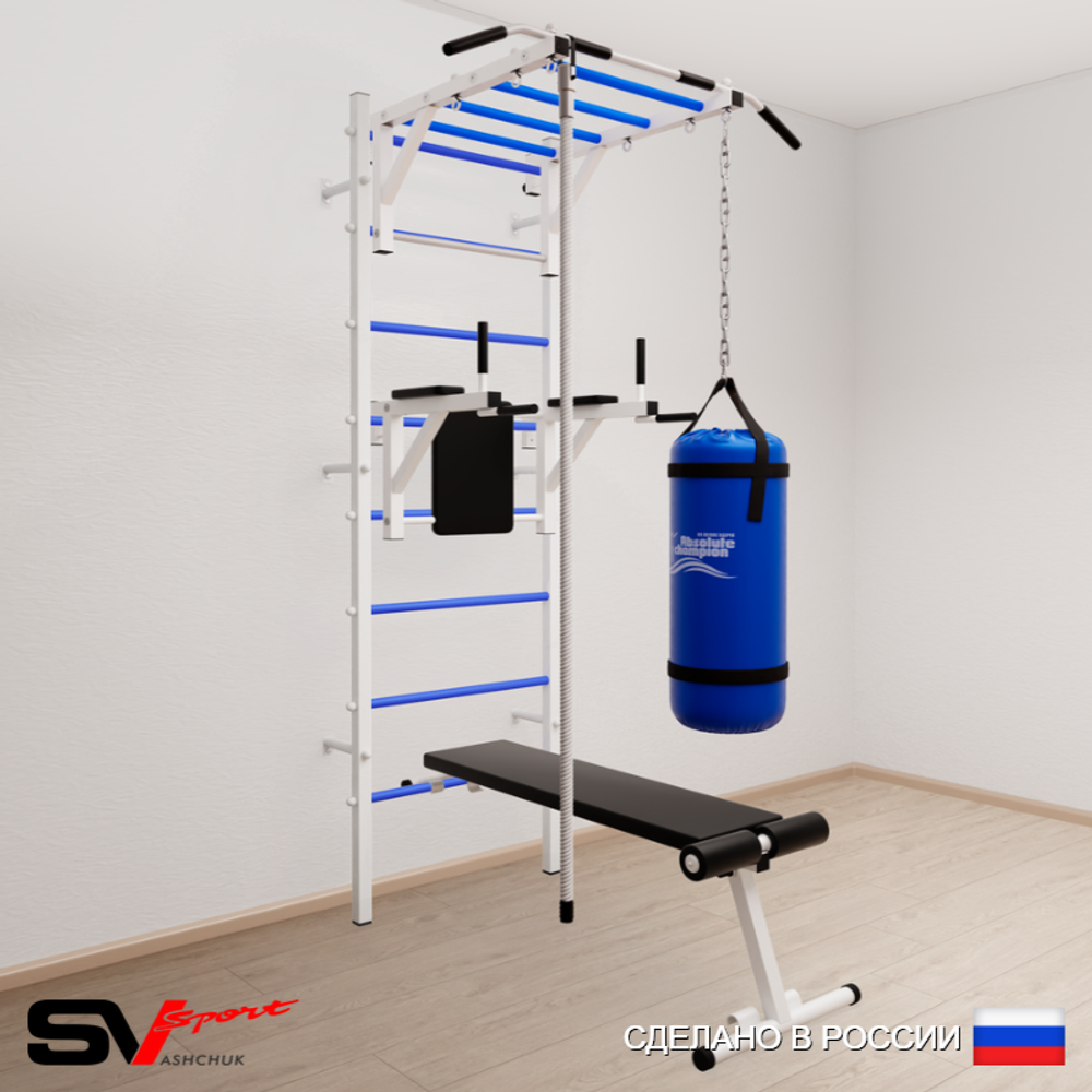 Шведская стенка Sv Sport 5501 (Турник рукоход/Брусья/Скамья/Канат/Цепь/Мешок 15кг)