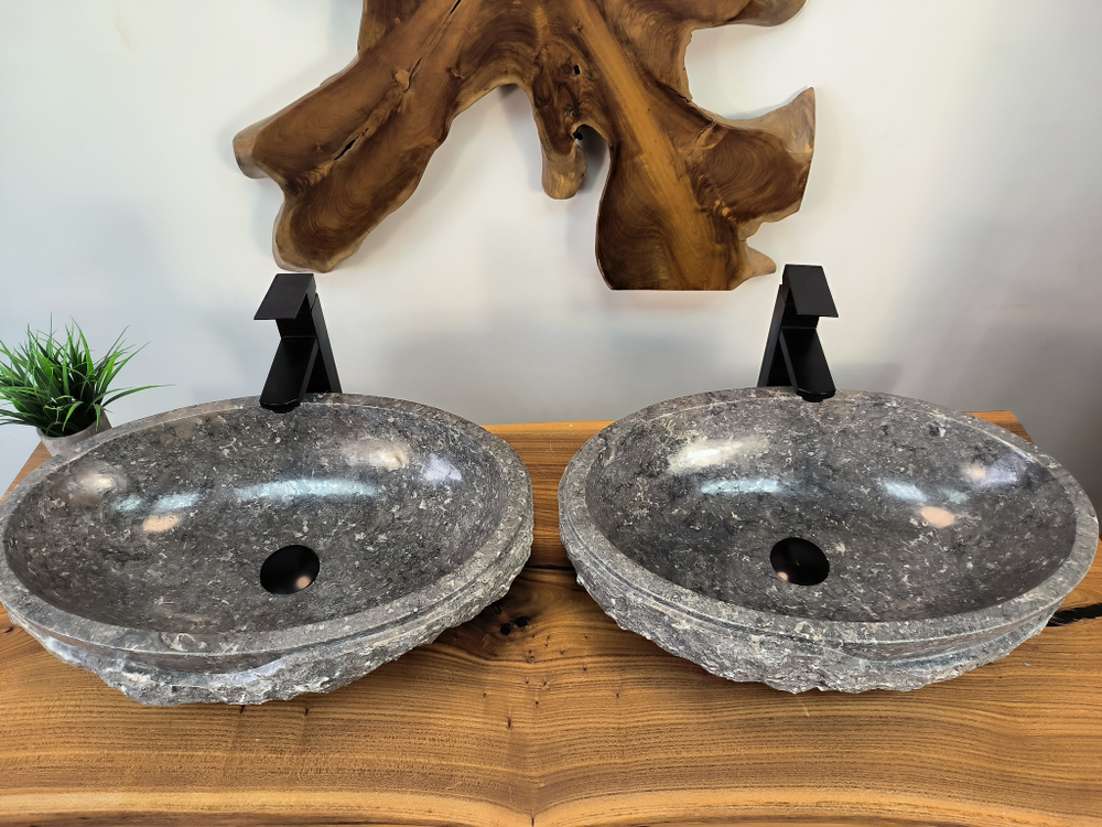 Раковина из мрамора ПАРА! Oval Grey Marmo Wave OM-65752 56х36х15 из натурального камня