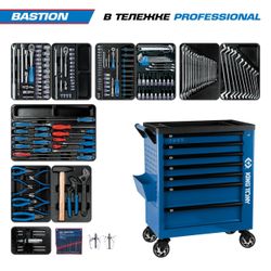 KING TONY (9G38-100MRB) Набор инструментов "BASTION" в синей тележке, 204 предмета