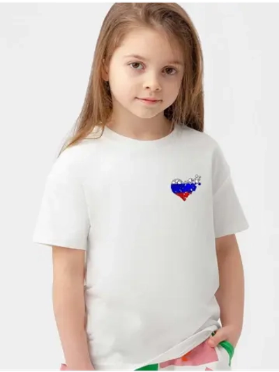 Футболка детская белая сердце с сердечками
