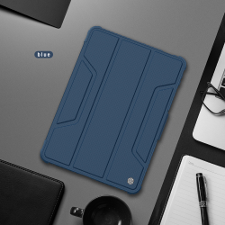 Чехол книжка синего цвета с защитной шторкой для камеры от Nillkin для планшета Xiaomi Pad 6 и Pad 6 Pro, серия Bumper Pro