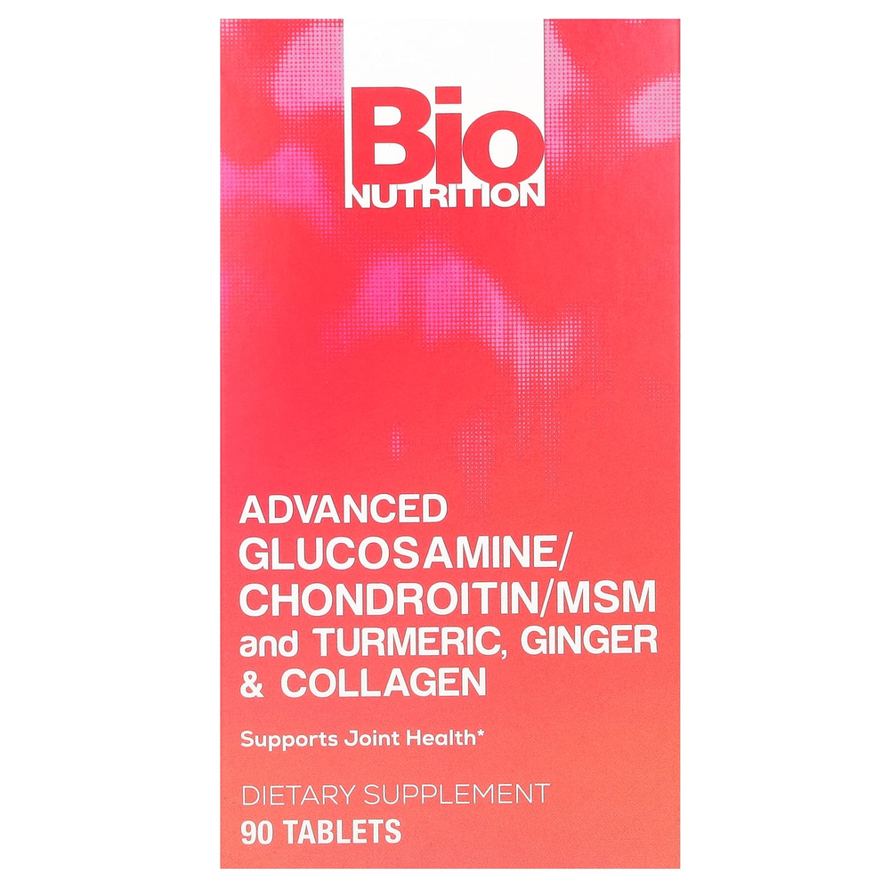 Bio Nutrition, улучшенный глюкозамин, хондроитин, МСМ и куркума, имбирь и коллаген, 90 таблеток