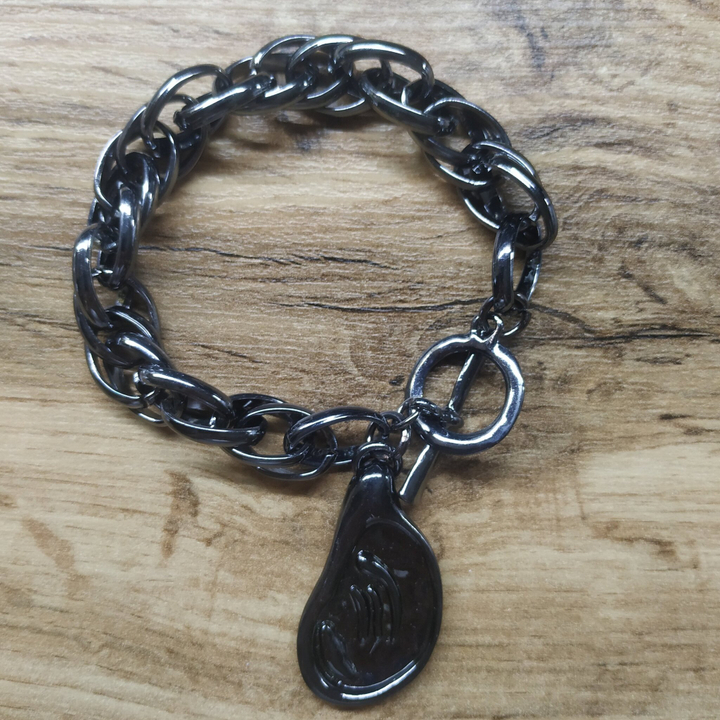 Браслет-тоггл "Цепи" плетение двойная кордовая с подвеской металл графитовый