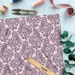 Ткань муслин резные эскизы сов на ветках