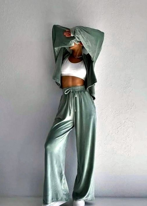 Костюм двойка, бамбук велюр, цвет светло-зелёный