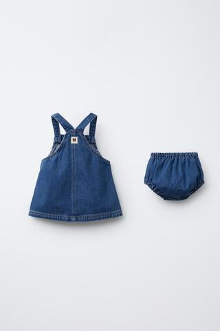 ZARA ДЖИНСОВЫЙ САРАФАН И ТРУСИКИ, ВЫЦВЕТШИЙ СИНИЙ