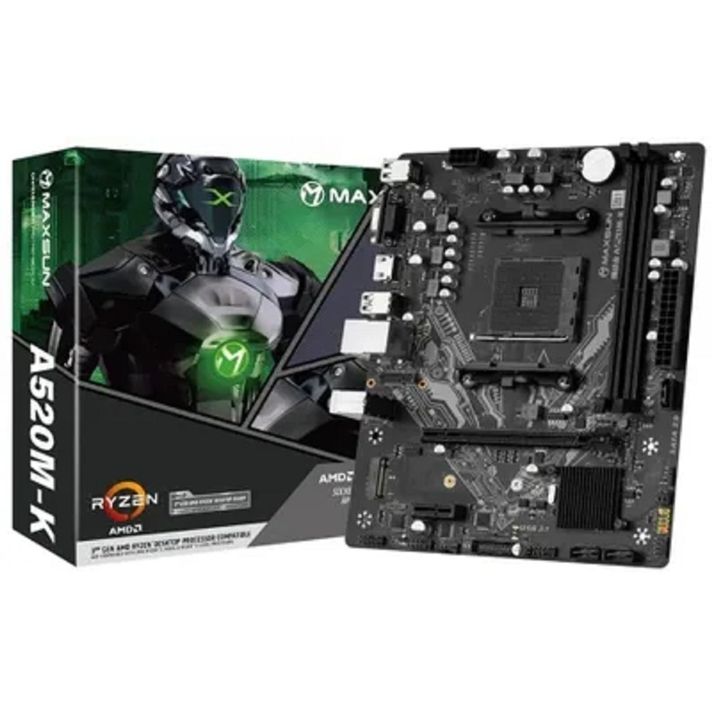 Материнская плата MAXSUN MS-Challenger A520M-K (Socket AM4, mATX, 2*DDR4, VGA / HDMI, 3*SATA3, 1*M.2, 1*PCIEx16 / 1*PCIEx1, 4*USB2.0, 2*USB 3.2 Gen1, LAN 1*1G, RTL)