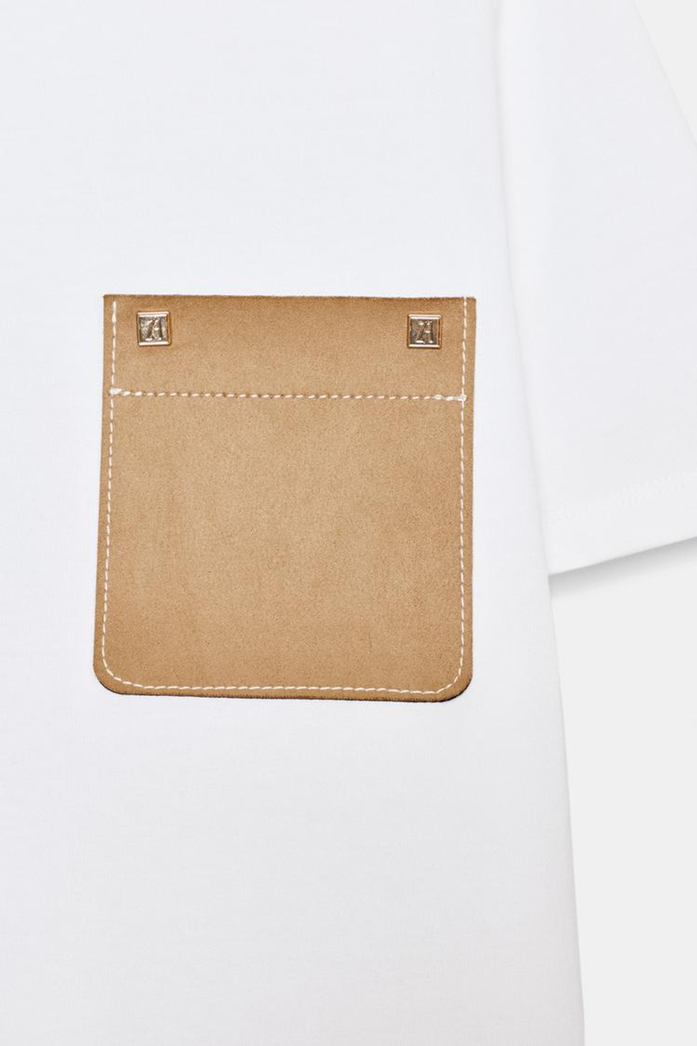 ZARA ФУТБОЛКА С КОНТРАСТНЫМ КАРМАНОМ, БЕЛЫЙ