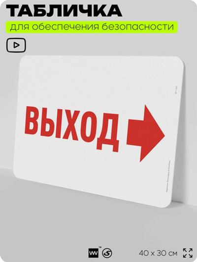 Табличка для обеспечения безопасности "Выход", для офиса, по охране труда для предприятия, организаций, 40х30 см, Silver Plane x Айдентика Технолоджи
