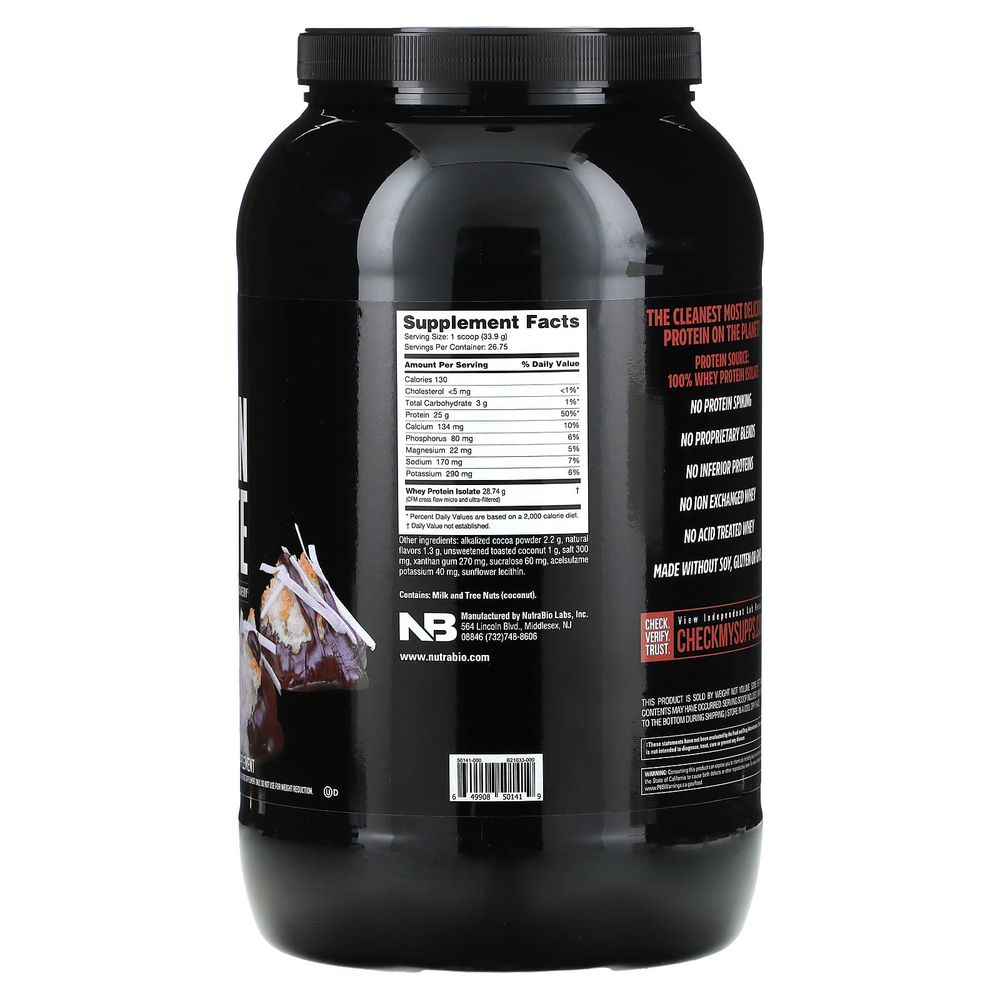 NutraBio, изолят сывороточного протеина, макарун в шоколаде, 907 г (2 фунта)