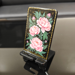 Сувенирная подставка для телефона с росписью Палех "Пионы"