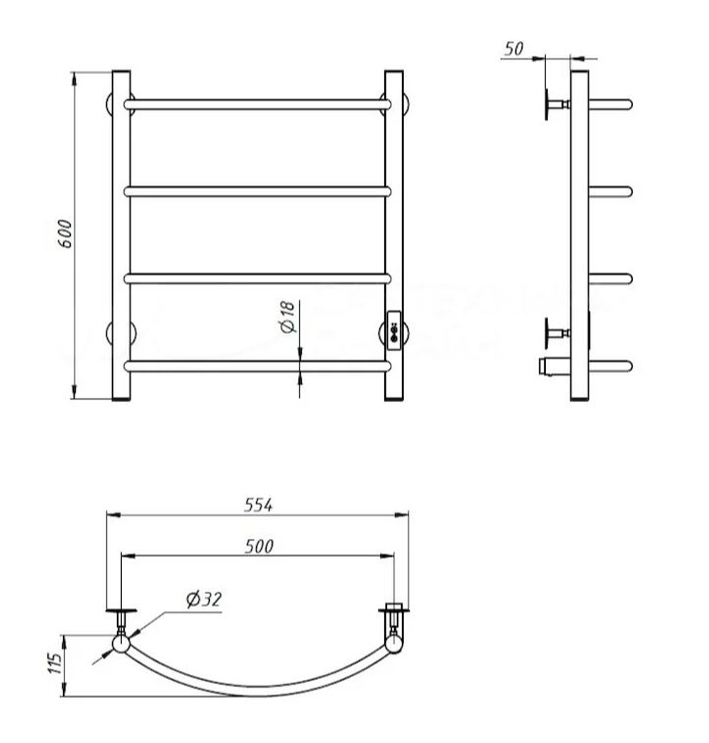 Полотенцесушитель электрический EWRIKA Сафо ПР 60х50, хром
