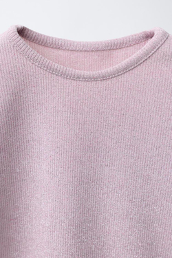 ZARA ФУТБОЛКА В РУБЧИК С БЛЁСТКАМИ, ПУДРОВО-РОЗОВЫЙ