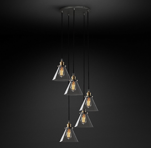 Подвесной дизайнерский светильник  20th C. Factory Filament Clear Glass Funnel Round  Pendant by Restoration Hardware