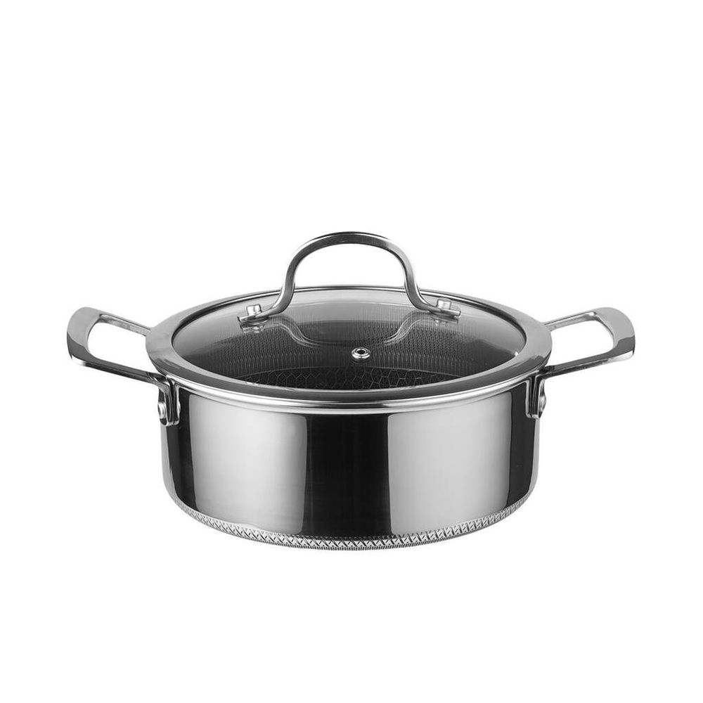 Кастрюля 2,6 л 20/18*15 см с крышкой New Kitchen Honeycombs нерж. с антиприг. покр. ИНДУКЦИЯ P.L.