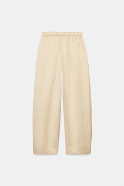 ZARA АТЛАСНЫЕ БРЮКИ-БОЧКИ — ZW COLLECTION, БЕЖЕВЫЙ