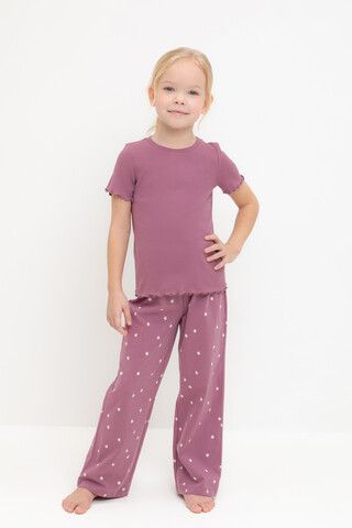 пижама  для девочки  К 1636-1/темная орхидея,поле с ромашками