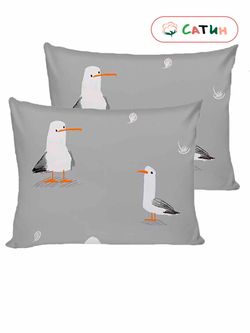 Постельное белье сатин Milky Garden "Seagull" 2-спальное Наволочка 50х70 см 2 шт Простынь 240x215 см Пододеяльник 175x215 см